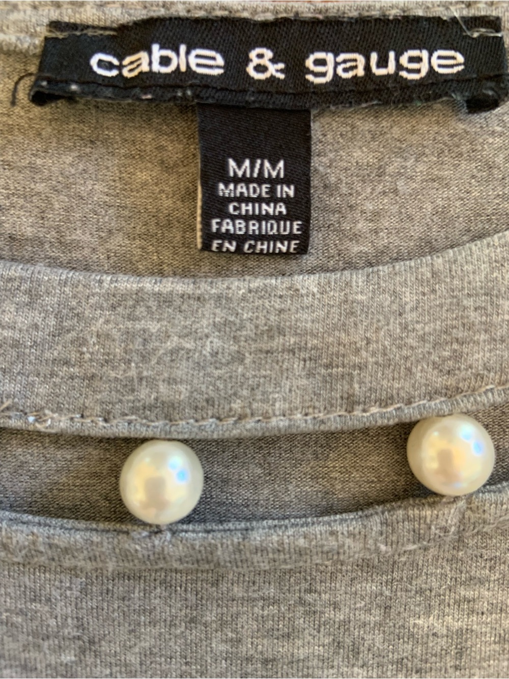 Cable & Gauge Grey Pearl-Trim Short Sleeve Top - Picture 2 of 6
